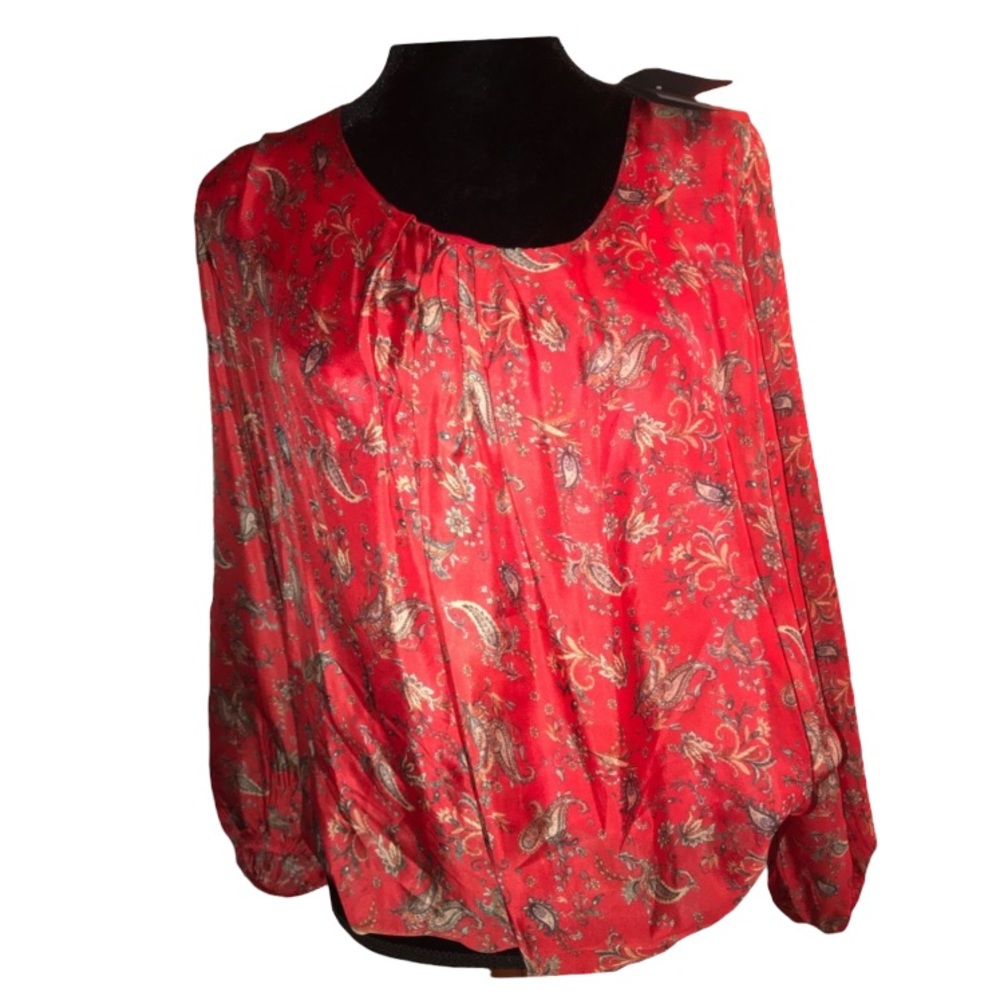 Deep orange-colored SILK TOP w/modern paisley by  “Made in Italy”  XL/14